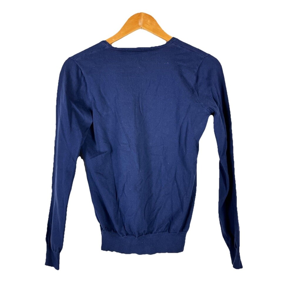 Ralph Lauren Womens Medium Navy Blue V-Neck Sweater Pima Cotton Pony Logo - Picture 4 of 9